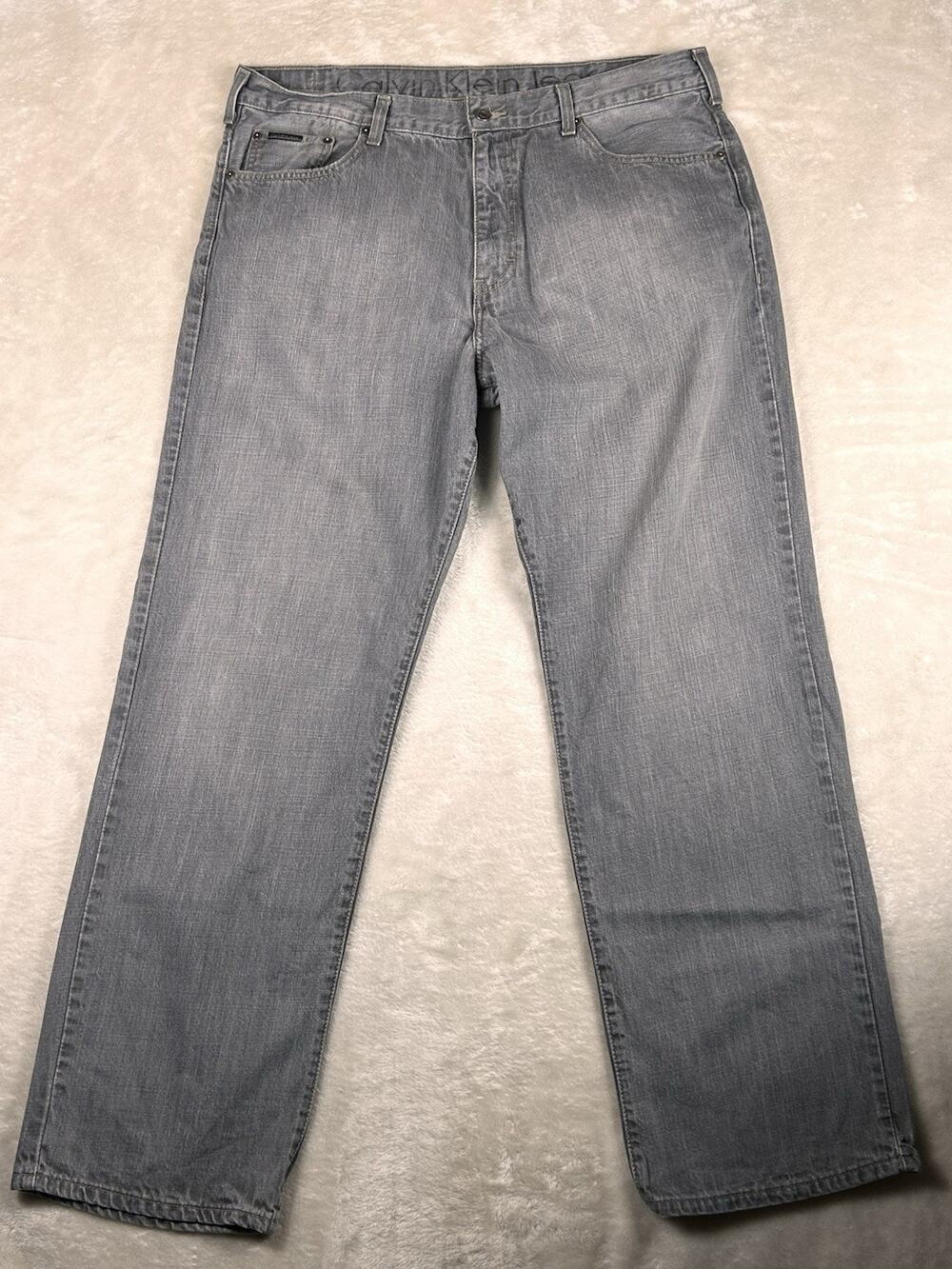Calvin Klein Jeans Mens 38 X 32 Gray Straight Cotton Blend Stretch